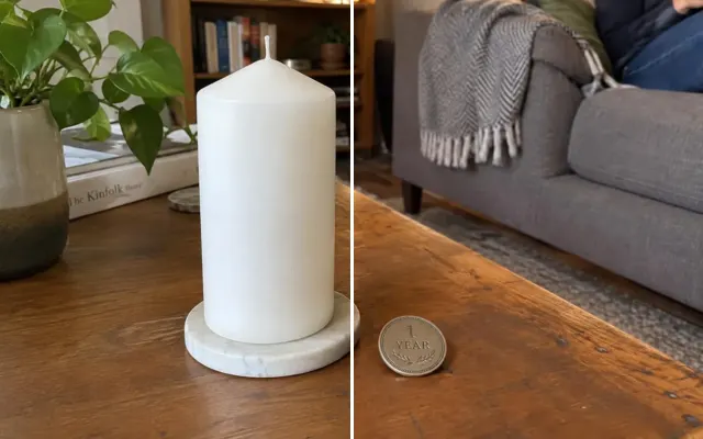 Before and after: Milestone candle photo with a realistic flame added