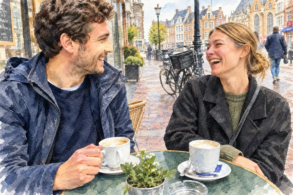 After: Café photo of a couple restyled as a watercolour painting