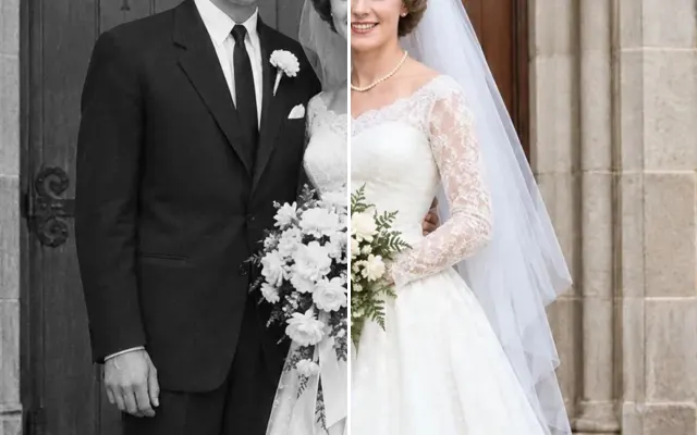 Before and after: 1950s black and white wedding photo colorized