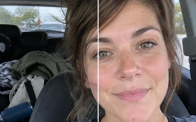 Before and after: Car selfie with windblown hair and flyaways tidied