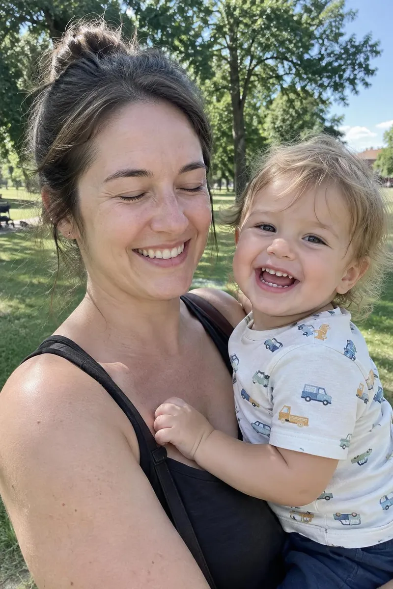 Before: Mother and toddler photo with the mother's closed eyes opened naturally