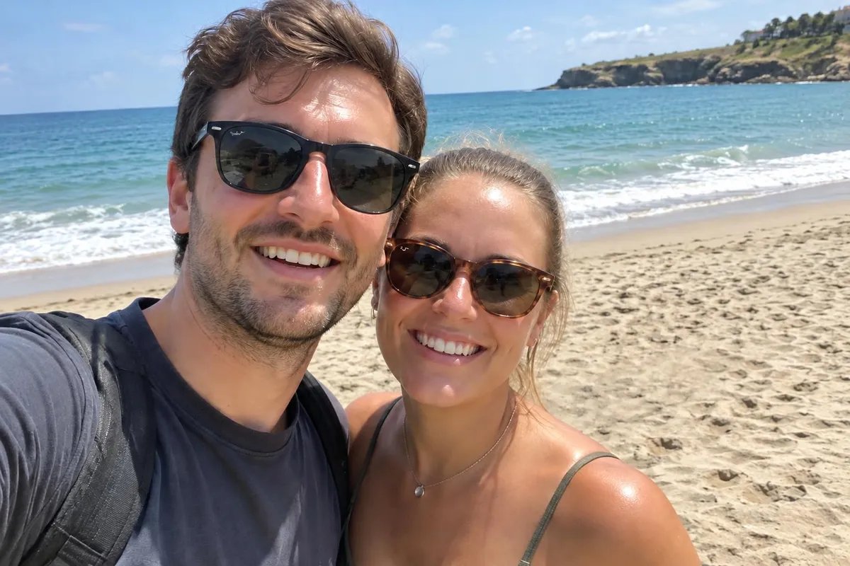 After: Beach selfie with photobombers and tourists removed from the background
