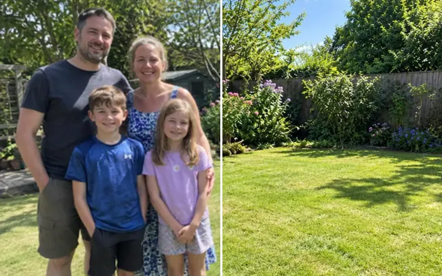 Before and after: Low-resolution family photo upscaled with natural detail